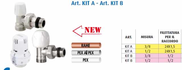 KIT COMPLETO DI TERMOSTATICA-VALVOLA-DETENTORE PER TUBO RAME,MULTISTRATO,PE-X